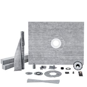 Shower Curb Kit, 60"x48" Shower Pan Kit with 2" PVC Central Flange, Waterproof Membrane, Stainless Steel Grate and Joint Sealant